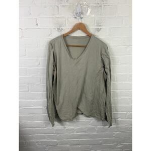 Club Monaco Women's V-Neck Tunic Top Long Sleeve Cotton Sage Green Size XL